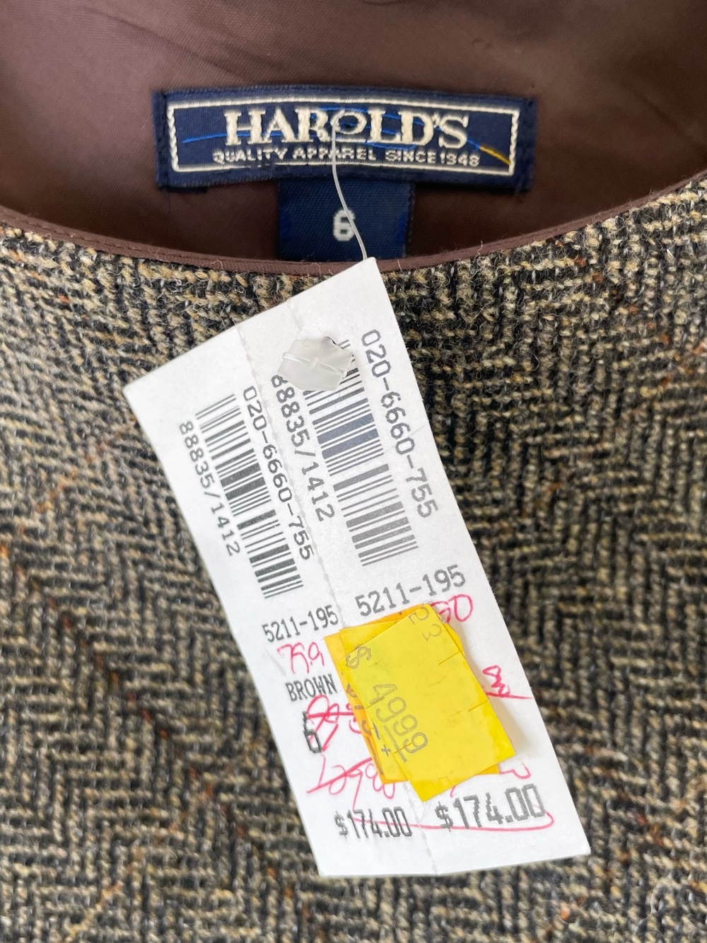 NWT Vintage Harold’s Brown Wool Herringbone Tweed Sheath Dress USA Size 6 - Picture 4 of 12